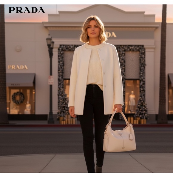 AUTHENTIC PRADA Vitello Daino Hobo BR4240 Eggshell Pebbled Leather Tassel Logo - Picture 4 of 12